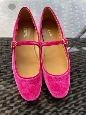 J. Crew Pink Velvet Mary Jane Flats